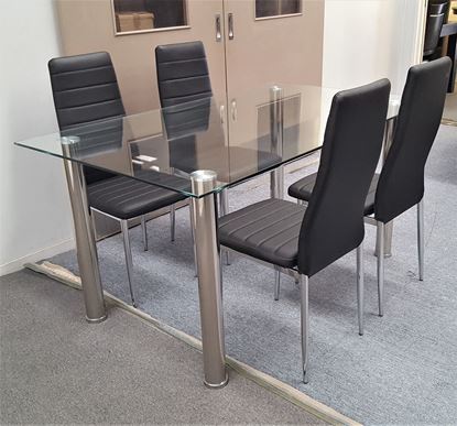 Picture of Melody Dining Table Clear Glass 1.3X0.8m with 4 Black Mila Dining Chair