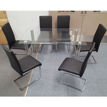 Picture of Melody Dining Table Clear Glass 1.5X0.9m with 6 Black Lyla Dining Chair
