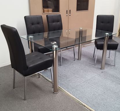 Picture of Melody Dining Table Clear Glass 1.5X0.9m with 4 Black Nobel Dining Chair