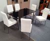 Picture of Melody Dining Table Black Glass 1.5X0.9m with 6 White Nobel Dining Chair