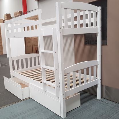 Picture of Miki Higher Bunk Bed Single with Drawers Solid Hardwood White Malaysian Made