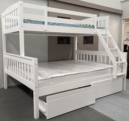 Picture of Miki Queen Bunk Bed with Drawers Mattresses Solid Hardwood White Colour