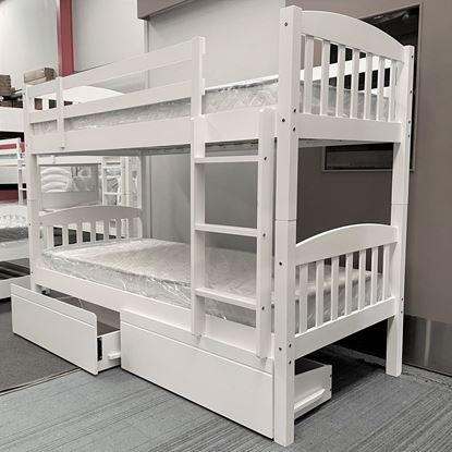Picture of Miki Bunk Bed Single with Drawers Mattresses Solid Hardwood White Malaysian Made