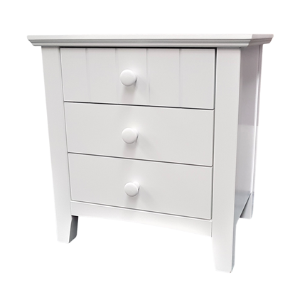 Picture of IVY Bedside Table 3 Drawer Fully Assembled White Malaysian (22.5kg Weight)