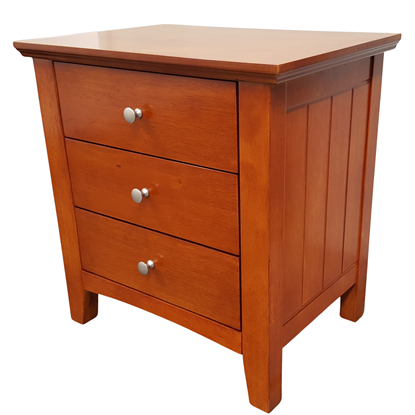 Picture of IVY Bedside Table 3 Drawer Fully Assembled Antique Oak Malaysian Made (22.5kg Weight)