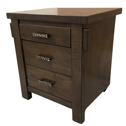 Picture of Seattle Bedside Table 3 Drawer Fully Assembled Brown Wash Malaysian