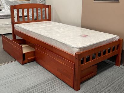 Picture of Miki Single Bed with Drawers Mattress Solid Hardwood Antique Oak Malaysian Made