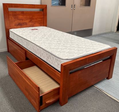 Picture of Beverly Single Bed with Drawers Mattress Solid Hardwood Oak Malaysian Made