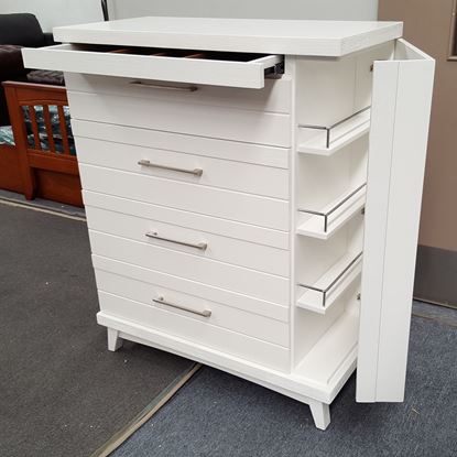 Picture of Katy 5 Drawer Tallboy with Hidden Cabinet Fully Assembled White Colour Malaysian Made (72kg Weight)
