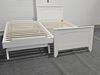 Emilia hardwood king single bed with Pop up Trundle in white, featuring a timeless design – made in Malaysia