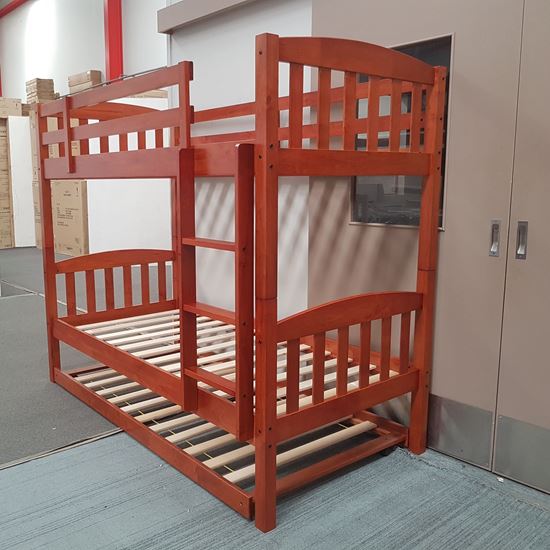 Picture of Miki-2 Higher Solid Hardwood King Single Bunk Bed with Trundle– (Oak) | Made in Malaysia