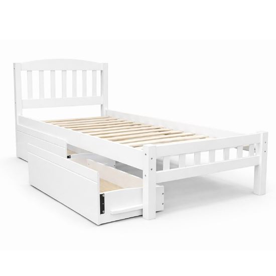 Picture of Miki Solid Hardwood Single Bed with Drawers– White | Made in Malaysia