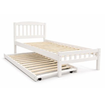 Picture of Miki Solid Hardwood Single Bed with Pull-Out Trundle– White | Made in Malaysia