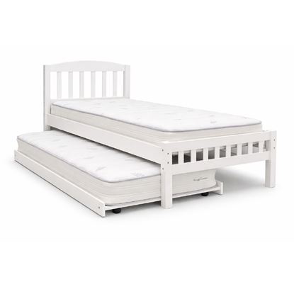 Picture of Miki Solid Hardwood Single Bed with Trundle & Mattresses (White) | Made in Malaysia