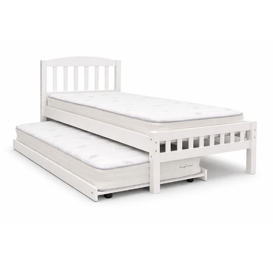 Picture of Miki Solid Hardwood Single Bed with Trundle & Mattresses (White) | Made in Malaysia