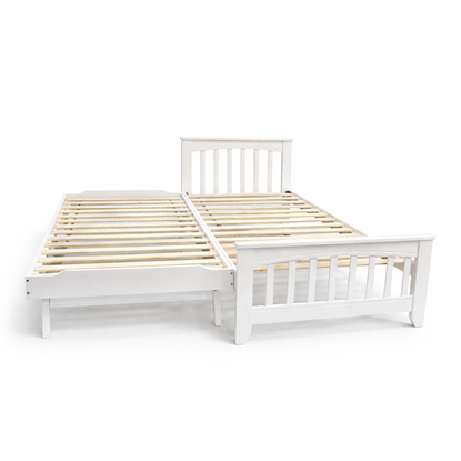 Picture of Cooper Solid Hardwood Single Bed with Pop-Up Trundle – White Sleek Design | Made in Malaysia