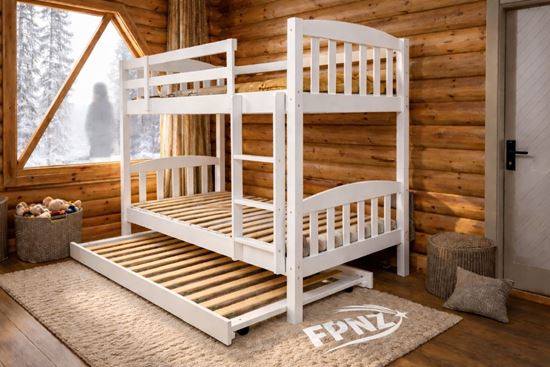 Picture of Miki High Solid Hardwood Single Bunk Bed with Trundle – White