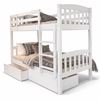 Picture of Miki High Solid Hardwood Single Bunk Bed with Storage Drawers – White – Includes Mattresses