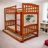Picture of Miki High Solid Hardwood Single Bunk Bed with Trundle – Antique Oak – Includes Mattresses