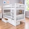 Picture of Miki High Solid Hardwood Single Bunk Bed with Storage Drawers – White – Includes Mattresses
