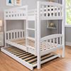 Picture of Miki High Solid Hardwood Single Bunk Bed with Trundle – White – Includes Mattresses