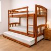 Picture of Miki Solid Hardwood Single Bunk Bed with Trundle & 3 Pocket Spring Mattresses – Antique Oak