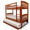 Picture of Miki Solid Hardwood Single Bunk Bed with Trundle & 3 Pocket Spring Mattresses – Antique Oak