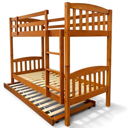 Picture of Miki2 Solid Hardwood King Single Bunk Bed with Trundle –Antique Oak
