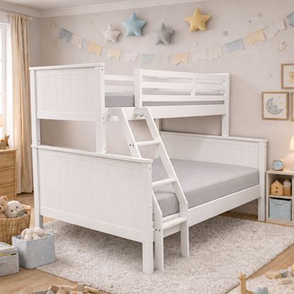 Picture of Emily Solid Hardwood Single over Double Bunk Bed - White Built to Higher Standards- Includes Mattresses