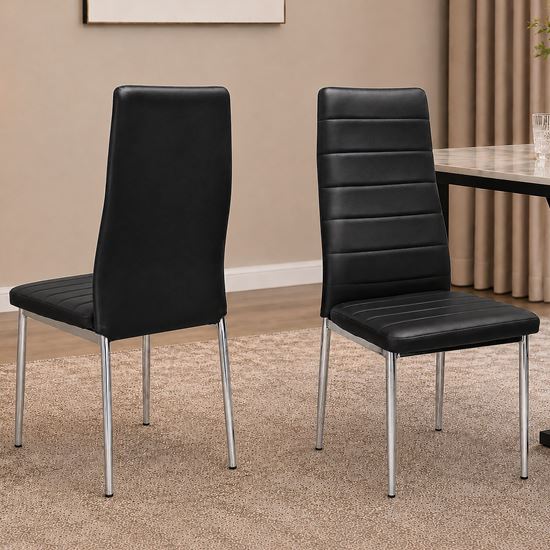Picture of Mila Black PU Leather Dining Chair with Chrome Legs – Easy 4-Screw Assembly