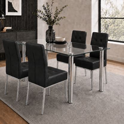 Picture of Melody Dining Table Clear Glass 1.5X0.9m with 4 Black Nobel Dining Chair