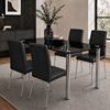 Picture of Melody / Leo 4-Seater Dining Set – 1300mm 10mm Black Tempered Glass Table, Black PU Leather Chairs, Chrome Legs