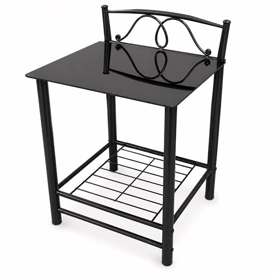 Picture of Jane Bedside Table – Platinum Metal Frame with Tempered Glass Top & Tray