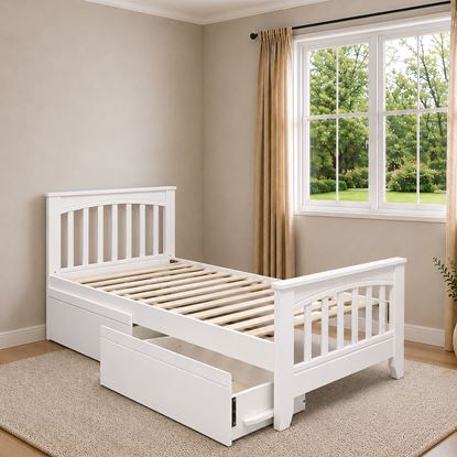 Picture of Cooper Solid Hardwood Single Bed with Two Drawers – White