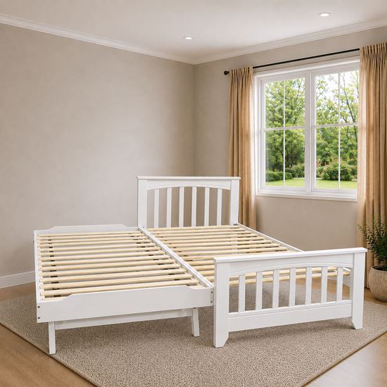 Picture of Cooper Solid Hardwood Single Bed with Pop-Up Trundle – White