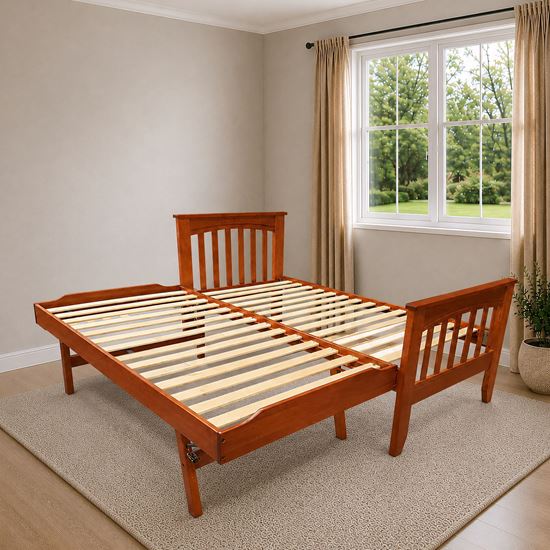 Picture of Cooper Solid Hardwood Single Bed with Pop-Up Trundle – Antique Oak