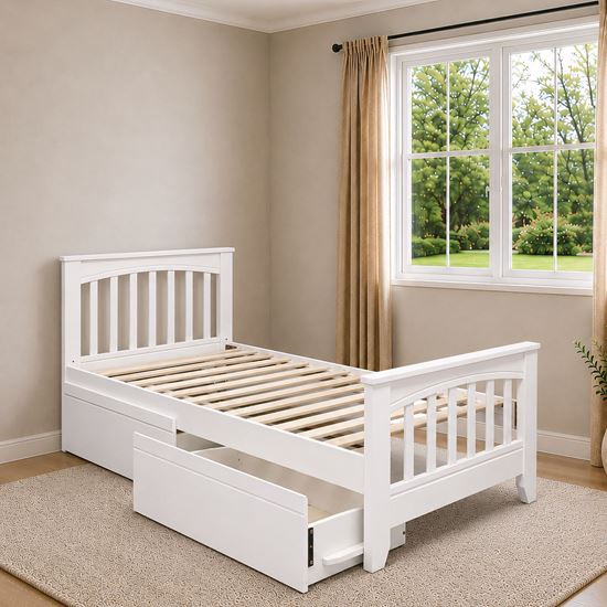 Picture of Cooper Solid Hardwood King Single Bed with Two Drawers – White