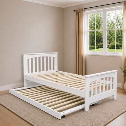 Picture of Cooper Solid Hardwood King Single Bed with Pull-Out Trundle – White