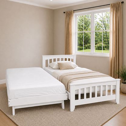 Picture of Cooper Solid Hardwood King Single Bed with Pop-Up Trundle & 2 Pocket Spring Mattresses – White
