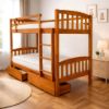Picture of Miki High Solid Hardwood Single Bunk Bed with Storage Drawers – Antique Oak