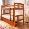 Picture of Miki High Solid Hardwood Single Bunk Bed with Storage Drawers – Antique Oak
