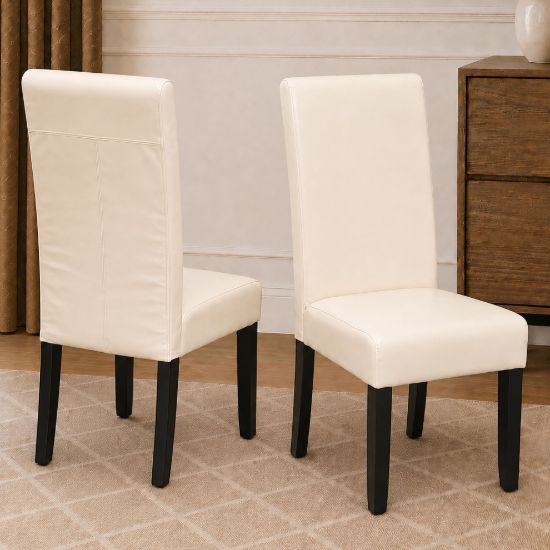 Picture of Zoe Ivory PU Leather Dining Chair with Dark Wooden Legs – Brand New Clearance Stock