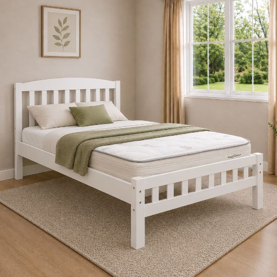 Picture of Miki Solid Hardwood Single Bed with Pocket Spring Mattress White
