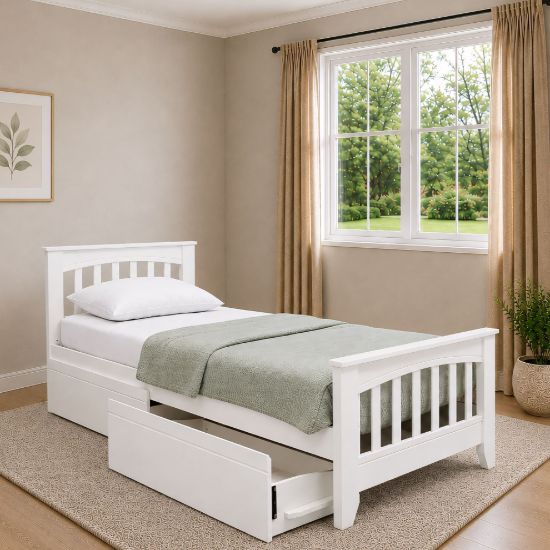 Picture of Cooper Solid Hardwood Single Bed with Drawers and Pocket Spring Mattress White