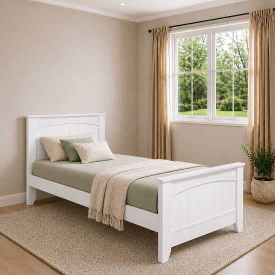 Picture of Emilia Solid Hardwood Single Bed with Pocket Spring Mattress White