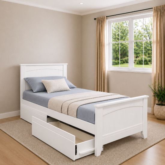Picture of Emilia Solid Hardwood Single Bed with Drawers and Pocket Spring Mattress White