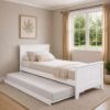 Picture of Emilia Solid Hardwood Single Bed with Pull-Out Trundle & 2 Pocket Spring Mattresses – White