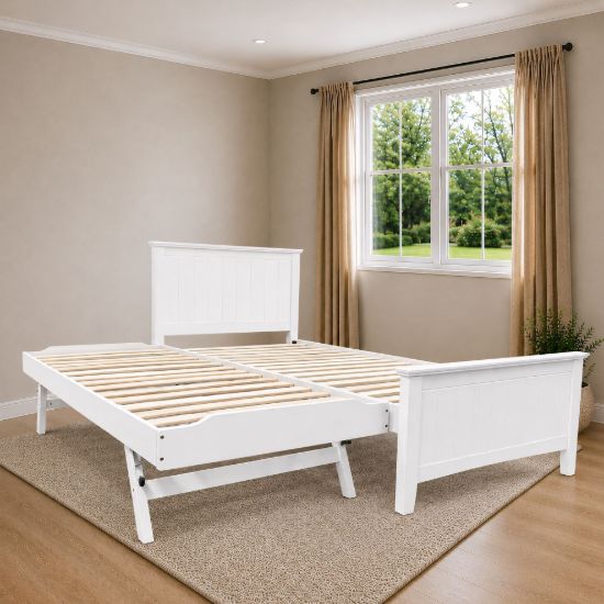 Picture of Eddie Solid Hardwood King Single Bed with Pop-Up Trundle – White