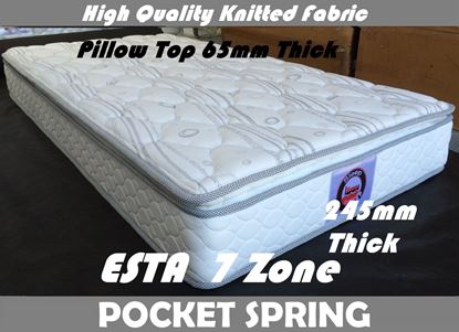 Picture of Esta King Single Mattress Pocket Spring Thick Pillow Top 7 Zones  with Surrounding Edge Structure