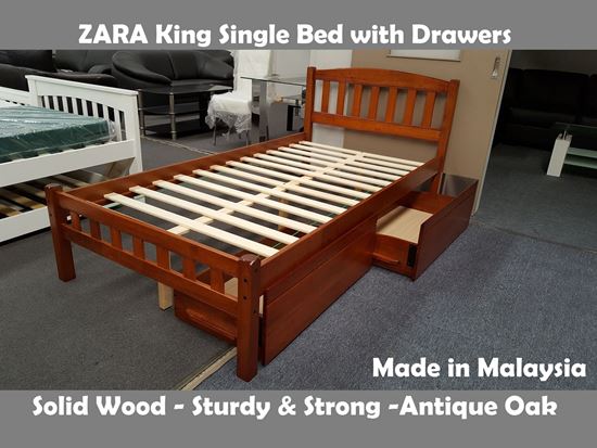 Furniture Place Zara King Single Bed In Antique Oak With 2x Drawers